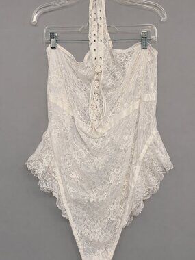 Vintage-Style White Lace Halter Bodysuit • Size 3